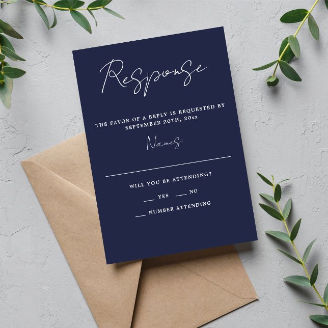 Cartons Réponse Vrai Simplicité 3 Script Minimal Dark Navy Mariage (Créateur téléchargé)