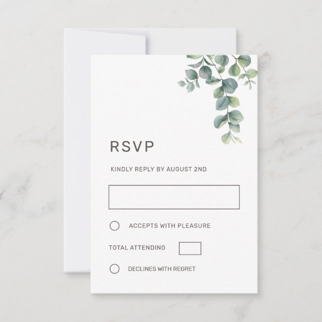 Cartons Réponse Watercolor Eucalyptus Leaves Wedding (Devant)