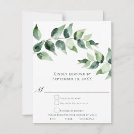 Cartons Réponse Watercolor Eucalyptus Wedding | White