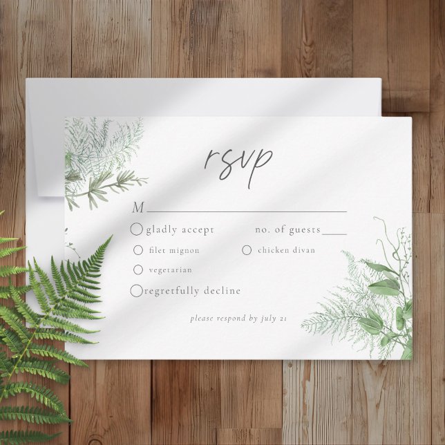 Cartons Réponse Watercolor Greenery Fern Rustic Wedding (Créateur téléchargé)