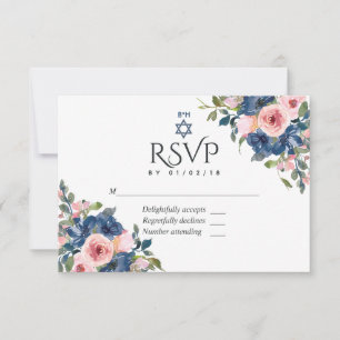Cartons Réponse Watercolor Navy et Blush FlorBat mitzvah