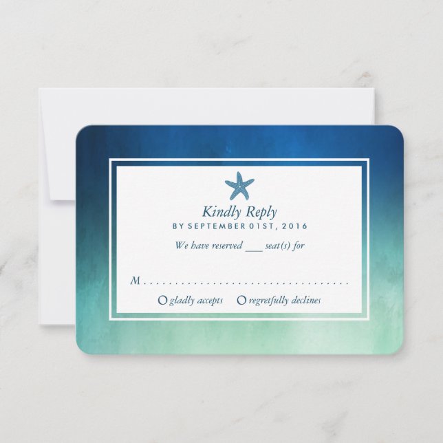 Cartons Réponse Watercolor Ocean Starfish Beach Wedding (Devant)