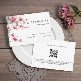 Cartons Réponse Watercolor Pink Magnolia QR Code Wedding