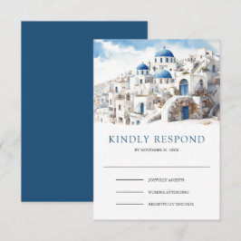 Cartons Réponse Watercolor Santorini Greece Wedding
