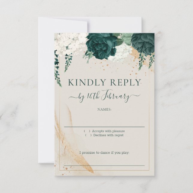 Cartons Réponse Wedding Neutral Cream Signature Emerald Green Rose (Devant)