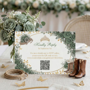 Cartons Réponse Western Émeraude Vert Doré Country Quinceañera