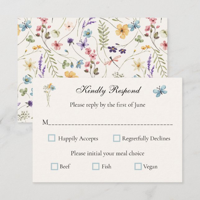 Cartons Réponse Whimsical Wildflowers Meadow Wedding  (Devant / Derrière)
