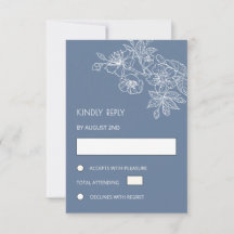 White Floral Line Art Dusty Blue Wedding