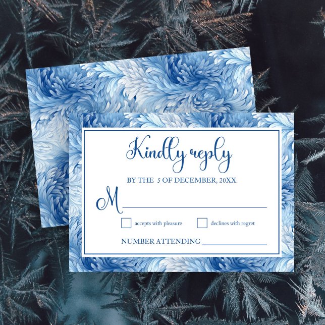 Cartons Réponse Winter Wonderland Blue Snowflakes Mariage (Créateur téléchargé)