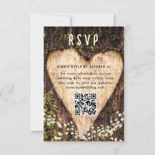 Cartons Réponse Wood Bark Heart Rustic Mariage code QR