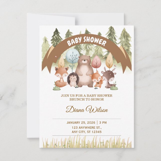 Cartons Réponse Woodland Forest Baby Shower Invite (Devant)