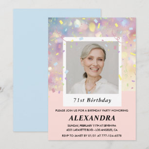 Cartons roses photo invitations 71e anniversaire