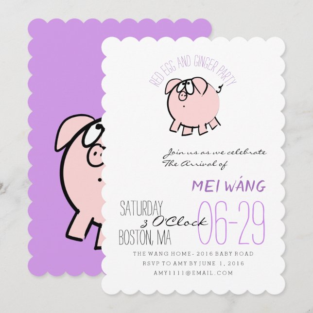 Cartoon 4 Schweinegrippe Eier und Ingwer Party Bab Einladung (Vorne/Hinten)