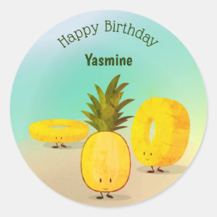 Cartoon à ananas Joyeux Sticker d'anniversaire
