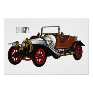 Cartoon-Abbildung 1920 des klassischen Autos Poster
