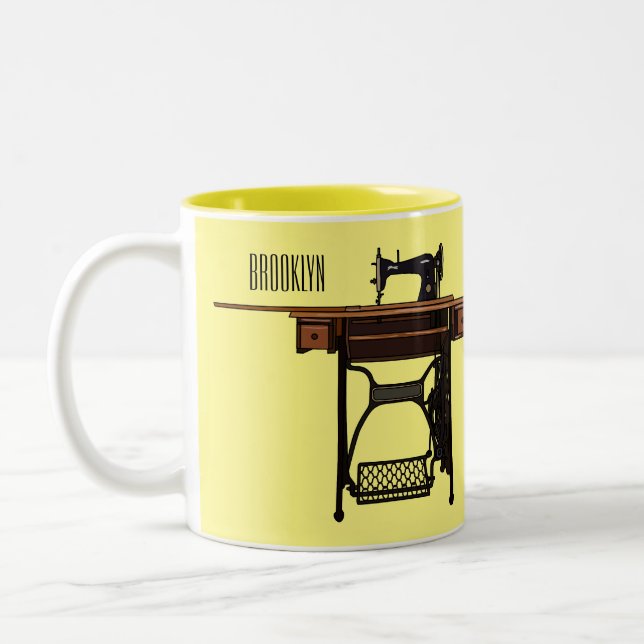 Cartoon-Abbildung der Nähmaschine Zweifarbige Tasse (Links)