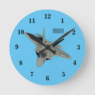 Cartoon-Abbildung für Kampfflugzeuge Runde Wanduhr