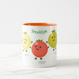 Cartoon-Abbildung niedlicher Kirschtomaten Zweifarbige Tasse