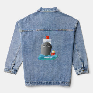 Cartoon-Abbildung niedlicher Seefrachtschlepper Jeansjacke