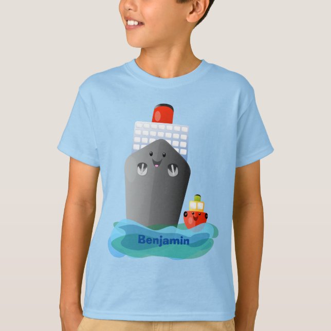 Cartoon-Abbildung niedlicher Seefrachtschlepper T-Shirt (Vorderseite)