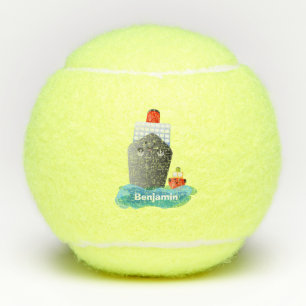 Cartoon-Abbildung niedlicher Seefrachtschlepper  Tennisbälle