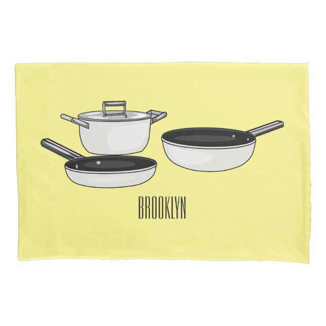 Cartoon-Abbildung von Cookware-Sets Kissenbezug (Vorderseite)