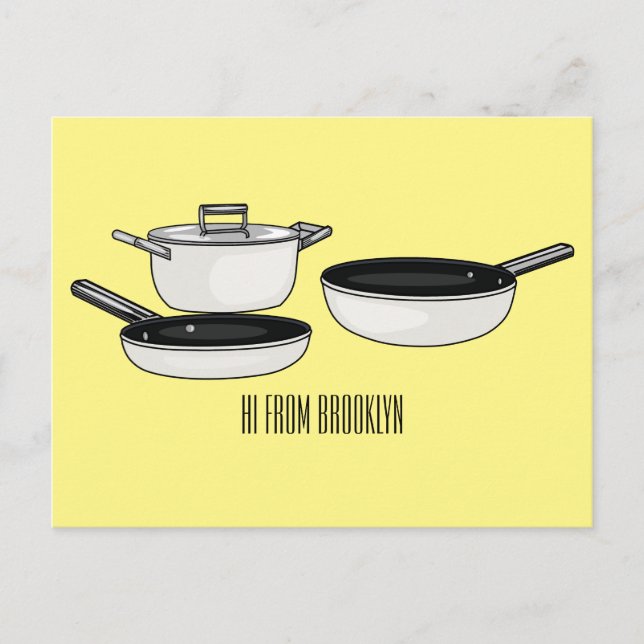Cartoon-Abbildung von Cookware-Sets Postkarte (Vorderseite)