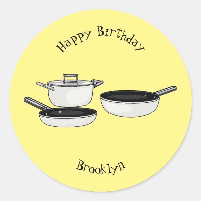 Cartoon-Abbildung von Cookware-Sets Runder Aufkleber (Vorderseite)