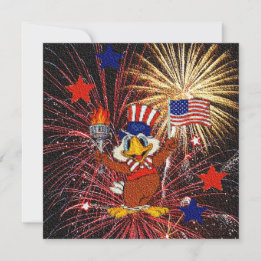 Cartoon Adler mit Fahne und Feuerwerk Einladung