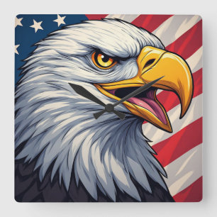 Cartoon-Adler mit patriotischem Design der amerika Quadratische Wanduhr