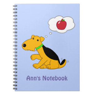 Cartoon Airedale Terrier Hund Denken an einen Appl Notizblock