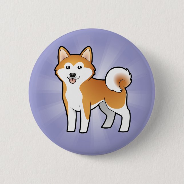 Cartoon Akita Inu/Shiba Inu Button (Vorderseite)