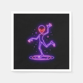 Cartoon Alien Dancing Amongst Small Starbursts Serviette