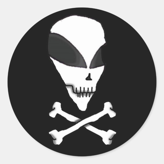 Cartoon Alien Sticker-Pirate Skull & Crossbones Runder Aufkleber (Vorderseite)