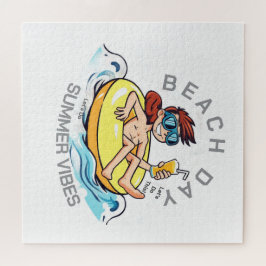 Cartoon am Strand auf aufblasbarem Ring