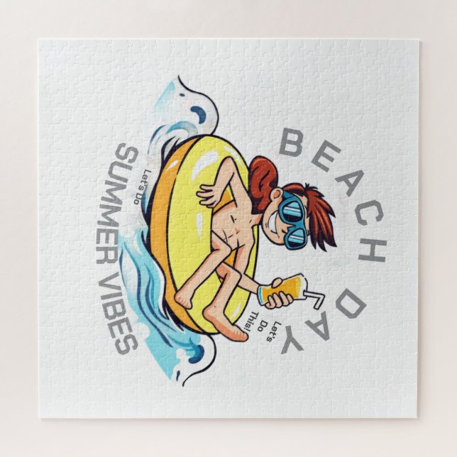 Cartoon am Strand auf aufblasbarem Ring (Horizontal)