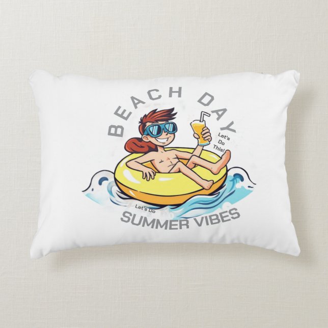 Cartoon am Strand auf aufblasbarem Ring Dekokissen (Vorderseite)