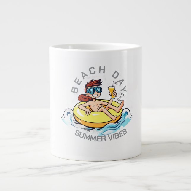 Cartoon am Strand auf aufblasbarem Ring Jumbo-Tasse (Vorderseite)