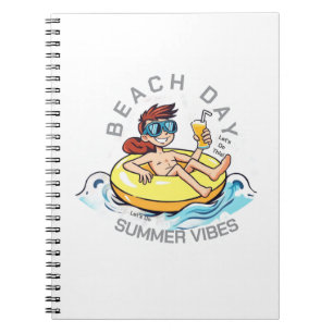 Cartoon am Strand auf aufblasbarem Ring Notizblock