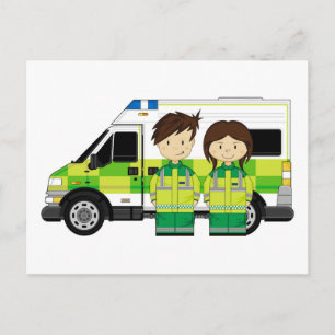 Cartoon Ambulance und EMTs Postkarte