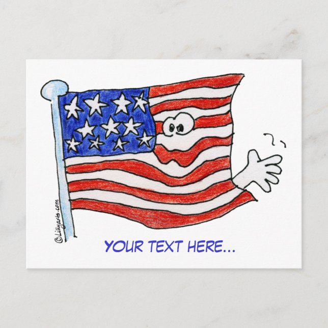 Cartoon American Flag Wave Postkarten (Vorderseite)