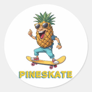 Cartoon Ananas mit Sonnenbrille auf einem Skateboa Runder Aufkleber