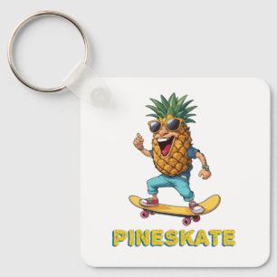 Cartoon Ananas mit Sonnenbrille auf einem Skateboa Schlüsselanhänger