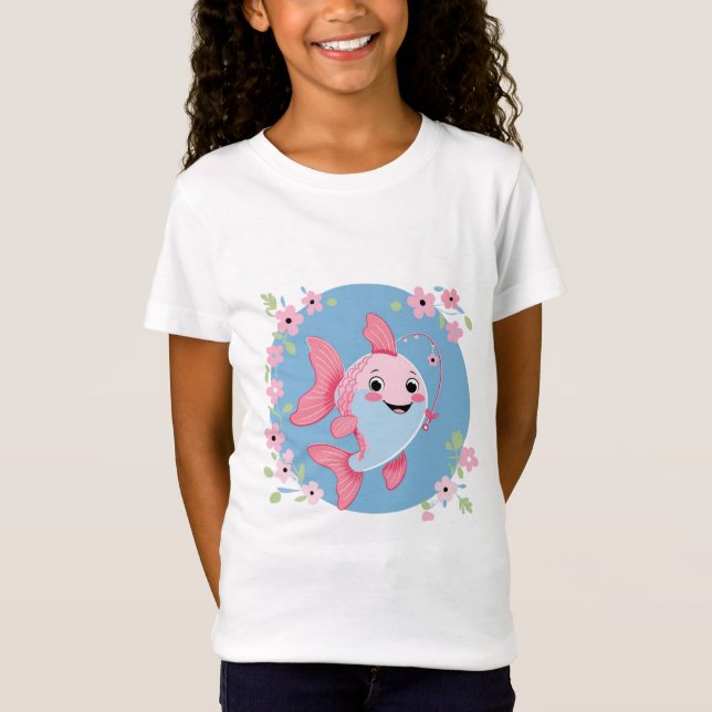 Cartoon Angler Girl T-Shirt (Devant)