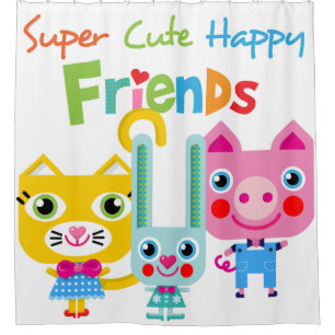 Cartoon Animal Friends Rabbit Cat Pig Duschvorhang
