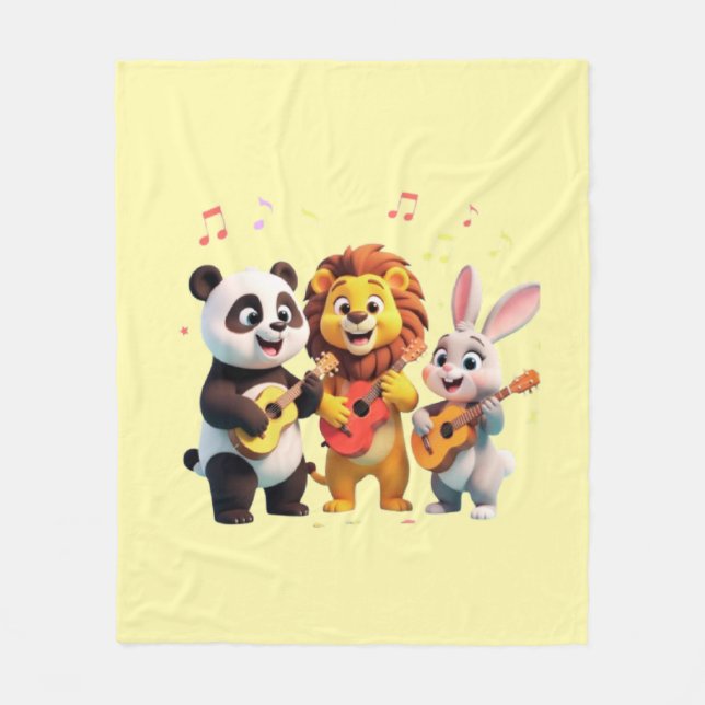 🎵 Cartoon Animal Music Party – Fun & Cute Musical Fleecedecke (Vorderseite)
