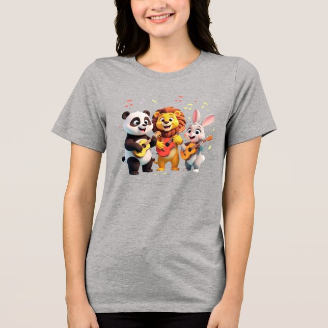 🎵 Cartoon Animal Music Party – Fun & Cute Musical Tri-Blend Shirt (Vorderseite)