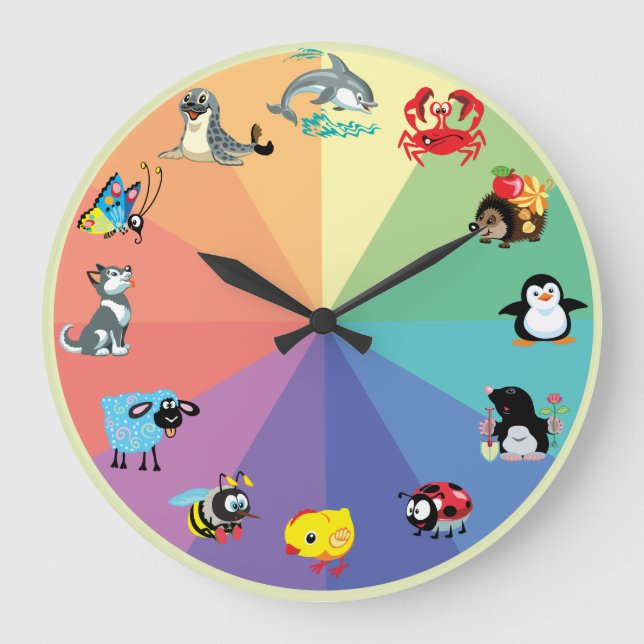cartoon animals for kids große wanduhr (Vorderseite)