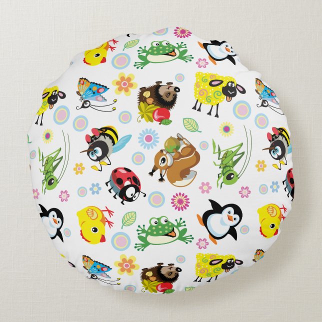 Cartoon animals for kids rundes kissen (Rückseite)