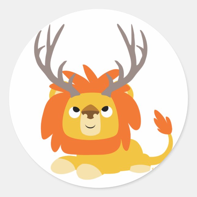 Cartoon Antlerge Löwe Rundaufkleber Runder Aufkleber (Vorderseite)